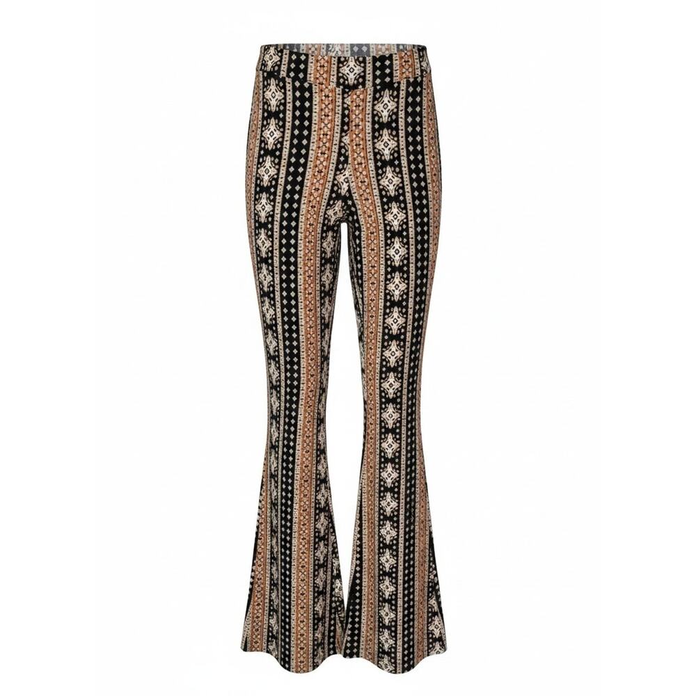 No Boundaries Tribal Boho Hippie Pull-On Flare Leggings Size XS Black & Mustard